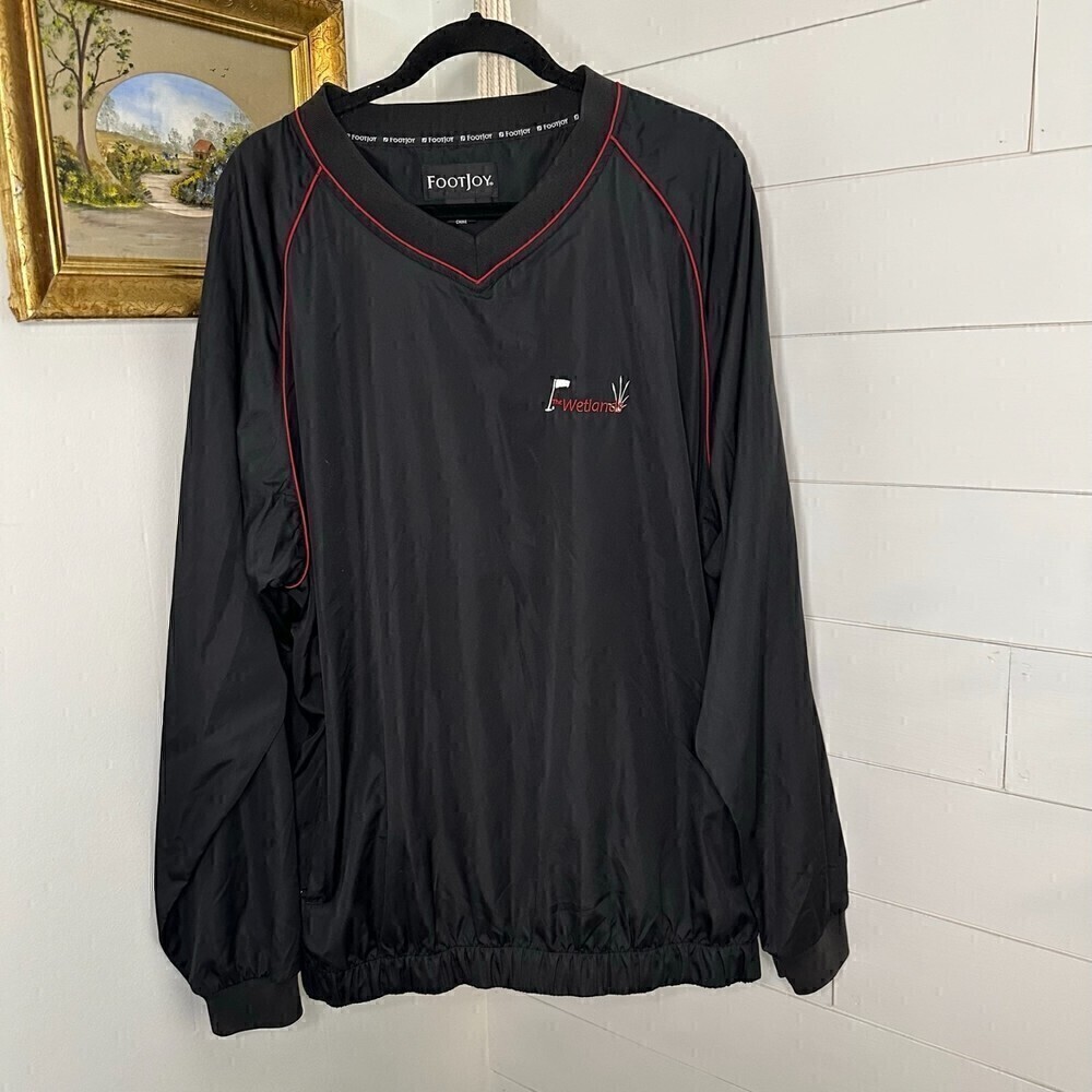 FootJoy Mens Golf Pullover Long Sleeve V Neck Windbreaker Jacket Black XL
